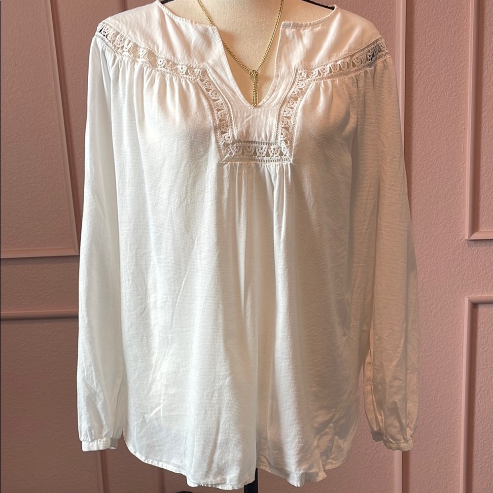 LOFT White Boho Style Blouse Size Medium